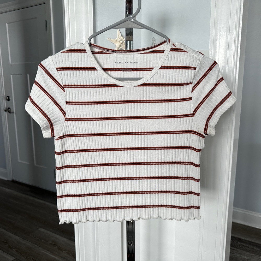 American Eagle Sz M Ribbed Knit Striped Crop Top - Picture 2 of 7